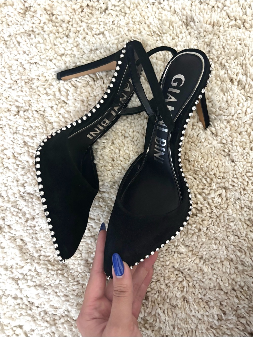 Gianni Bini Black Crystal-Trim Slingback Pumps